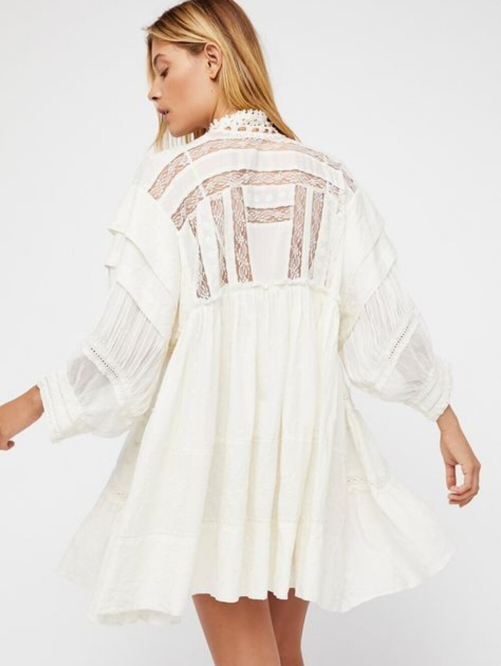 Free People Heartbreaker Dress - Boho White Lace High Neck Tunic Dress - Picture 5 of 10
